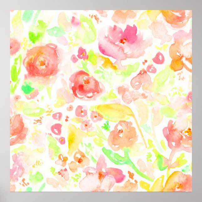 Sött färgglatt akvarell blomster mönster poster (Framsidan)