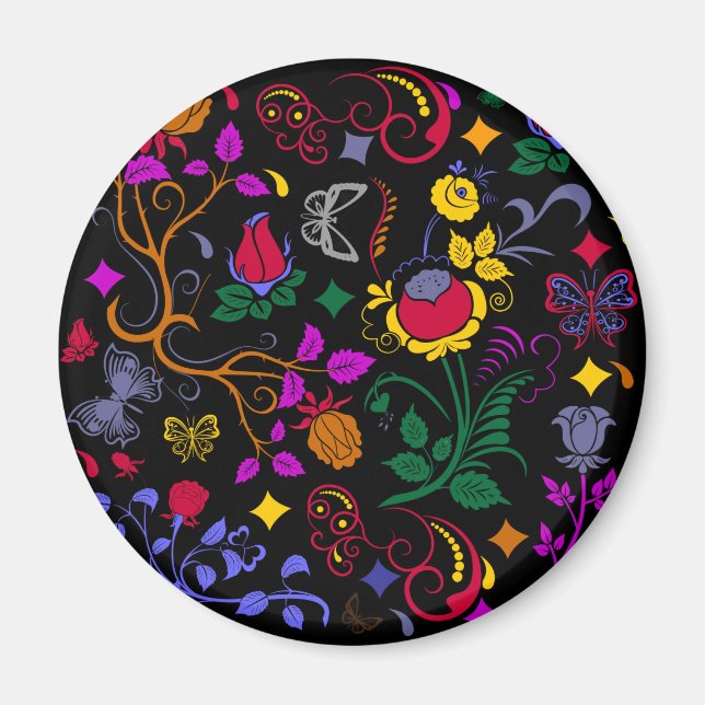 Sött färgglatt blommönster  magnet (Framsidan)
