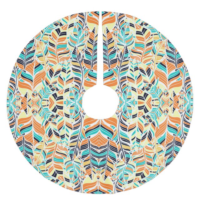 Sött färgglatt boho-bladsmönster julgransmatta borstad polyester (Framsidan)