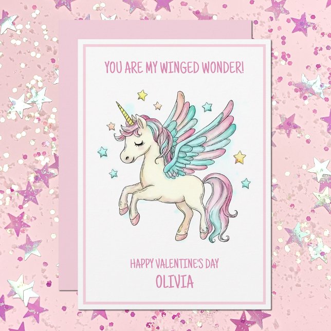 Sött Färgglatt Enhörning Magiskt Rosa Flickor Alla Julkort (Cute Colorful Unicorn Magical Pink Girls Valentine Holiday Card)