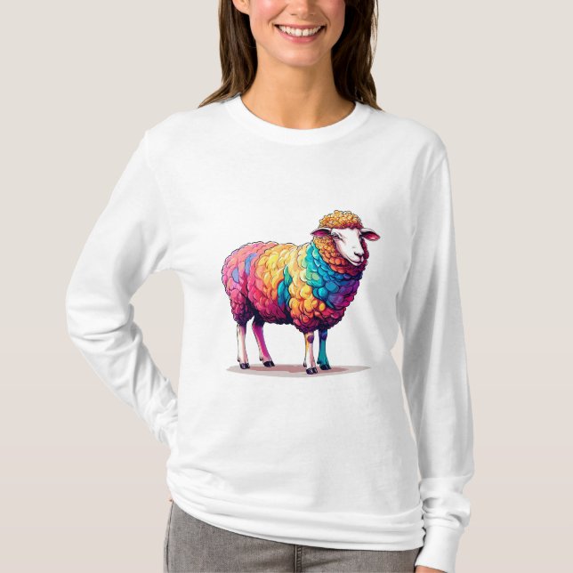 🐑🌈 Sött Färgglatt Får Djur Present ✨ T Shirt (Framsida)