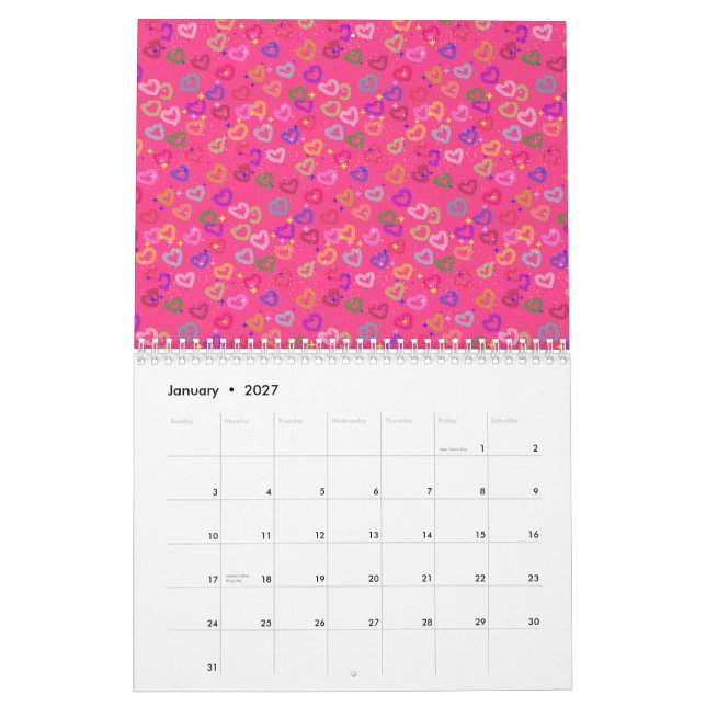 Sött Färgglatt Hjärta  Kalender (Jan 2027)