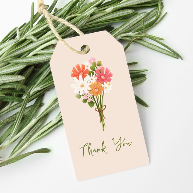 Sött färgglatt modernt blomsterbukett tack presentetikett (cute illustrated flower bouquet bridal shower thank you tag)