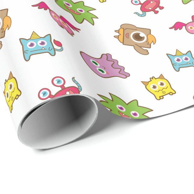 Sött färgglatt monster-mönster presentpapper (Rullad Hörn)