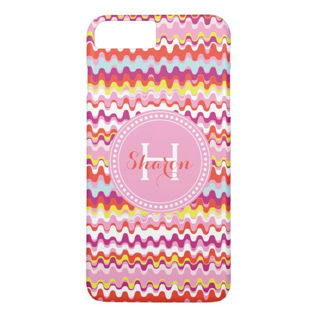 Sött färgglatt rosa rött abstrakt mönster monogram Case-Mate iPhone skal (Baksida)