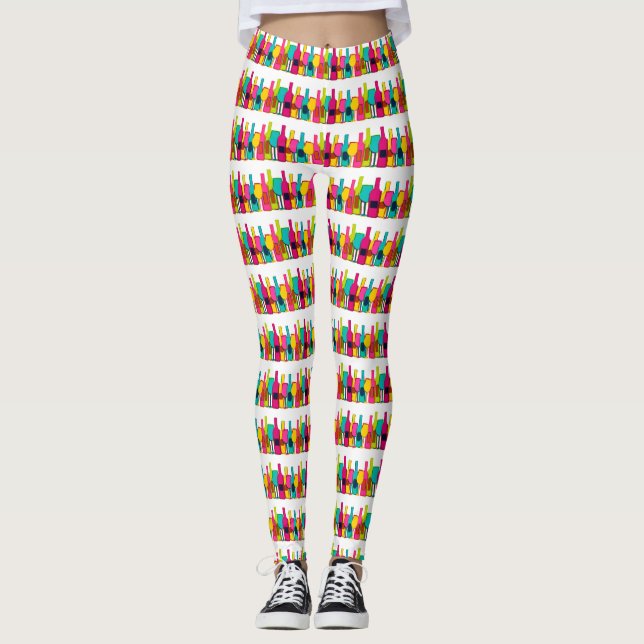 Sött färgglatt vinflaskmönster leggings (Framsida)