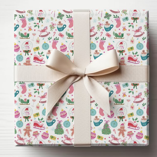 Sött färggrant julfirande presentpapper (Cute Whimsical Colorful Holiday Christmas Wrapping Paper by Painted Paperie
)