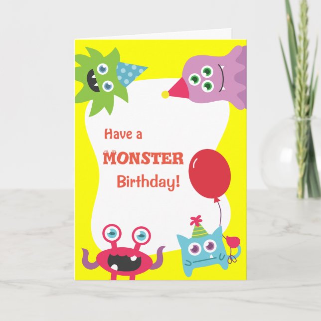 Sött Färgstarkt Litet Monster Grattis på födelseda Kort (Framsida)