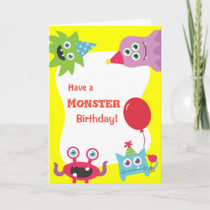 Sött Färgstarkt Litet Monster Grattis på födelseda Kort