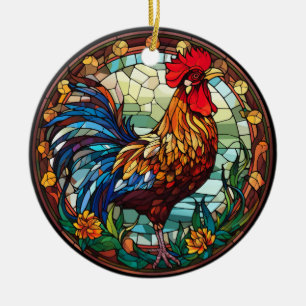 Sött fastfärgat glas Chickens Tupp Julgransprydnad Keramik
