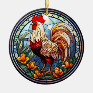 Sött fastfärgat glas Chickens Tupp Julgransprydnad Keramik