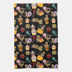 Sött festmönster för Sloth Kökshandduk