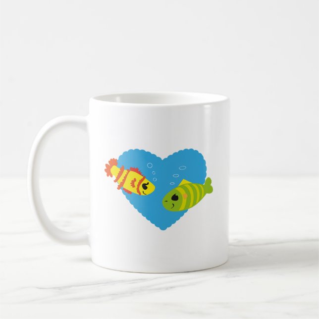 Sött Fiskpar Alla Hjärtans Dag Akvarium Kärlek Kaffemugg (Vänster)
