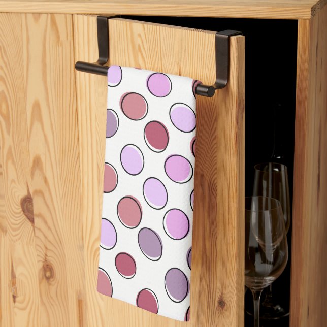Sött fläckigt rosa och lila mönster kökshandduk (Thirds Fold)