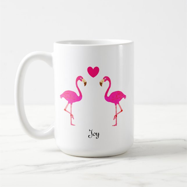 Sött flamingopar, hjärta & kalligrafi kaffemugg (Vänster)