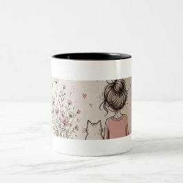Sött flicka och katt-mugg Två-Tonad mugg