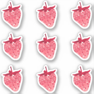 Sött flickaktigt rosa estetiskt glitterjordbärs-se klistermärken