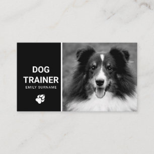 Sött Fluffigt Hund Foto Hundtränare Svart Och Vitt Visitkort