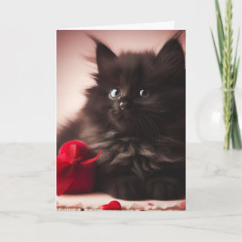 Sött fluffigt svart valentinaskattunge kort