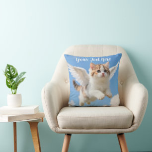 Sött flygande kattunge Kalico Tabby Blå Himmel Kudde