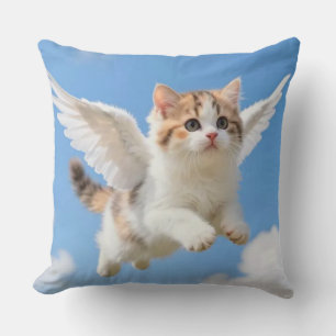 Sött flygande kattunge Kalico Tabby Blå himmel Kudde