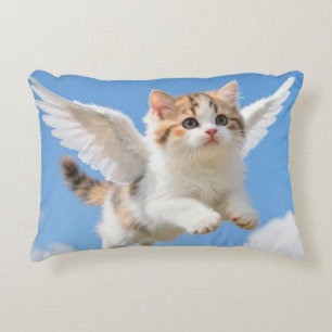 Sött flygande kattunge Kalico Tabby Blå Himmel Prydnadskudde
