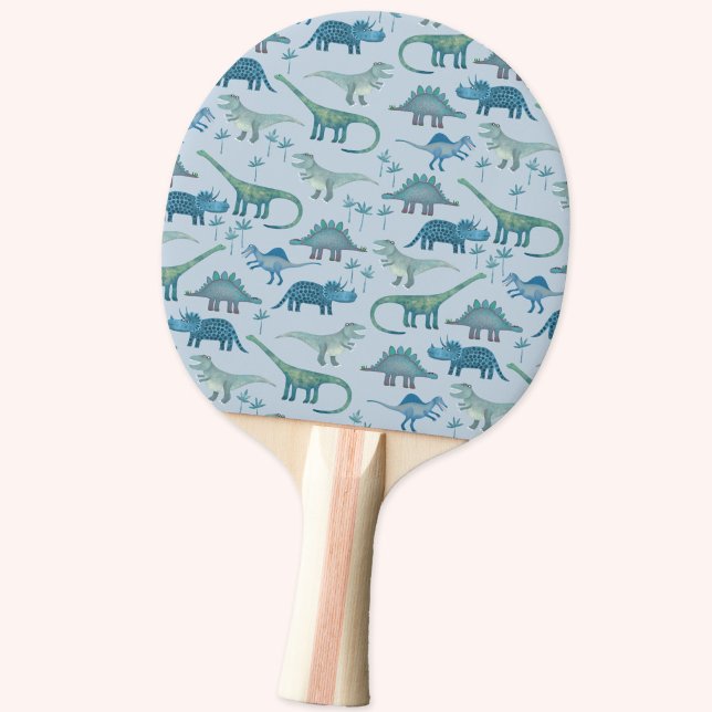 Sött förhistoriskt blått dinosauriemönster pingisracket (Fun dinosaur pattern ping pong paddle)
