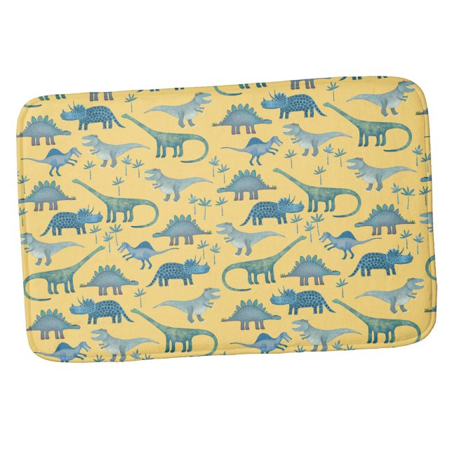 Sött förhistoriskt dinosauriemönster gult badrumsmatta (Fun dinosaur pattern bath mat)