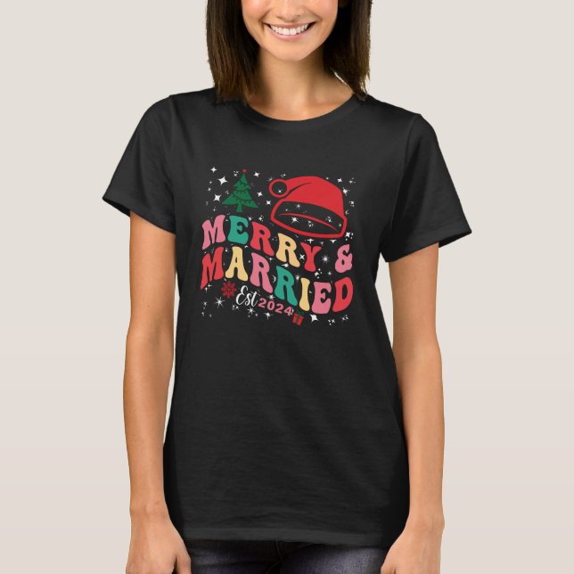 Sött första jul gifta och glada nygifta t shirt (Framsida)