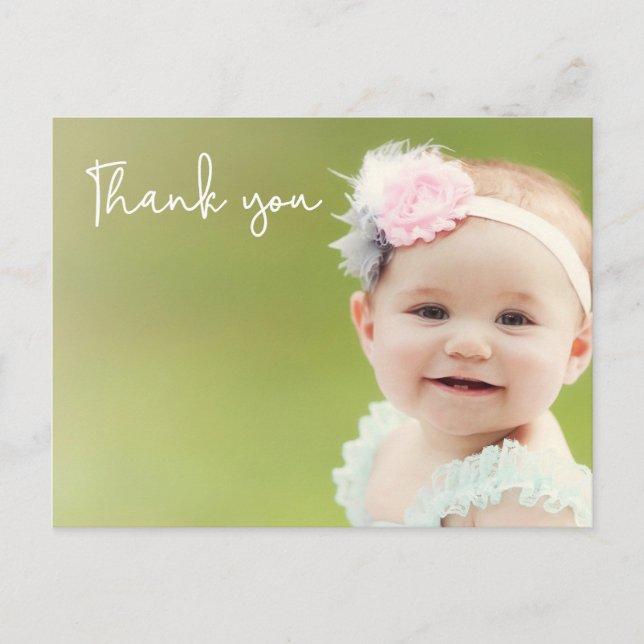Sött Foto Babyflicka 1-årsdag Tack  Vykort (Framsida)