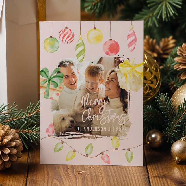 Sött Foto Rosa Jul Högtid Julkort (Skapare uppladdad)