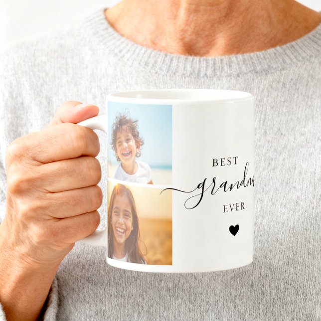 Sött fotokollage Världens bästa mormor / farmor Kaffemugg (An 11-oz mug is shown. Customize it with grandkids' photos and choose mug style and size.)