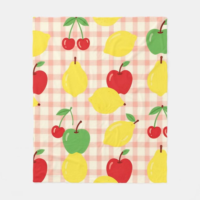 Sött frukt-gingham-mönster fleecefilt (Framsidan)