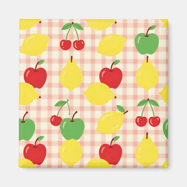 Sött frukt-gingham-mönster magnet (Framsidan)
