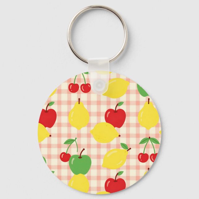 Sött frukt-gingham-mönster nyckelring (Framsida)