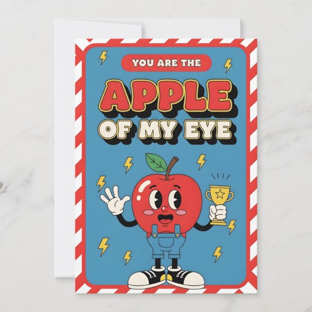 Sött frukt som säger Apple Of My Eye Söt tecknad f Tack Kort (Framsida)