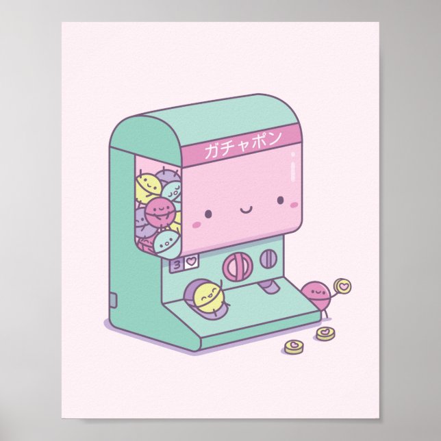 Sött Gachapon-kapselleksaktsmaskin Japan Doodle Poster (Framsidan)