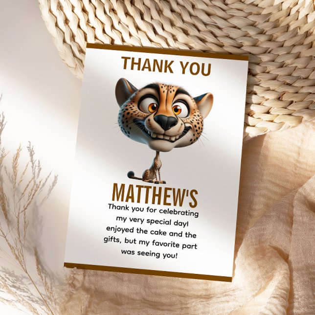 Sött galet gepard gård tema 1-års födelsedag tack kort (Cute Crazy Cheetah Farm Theme 1st Birthday Thank You Card)