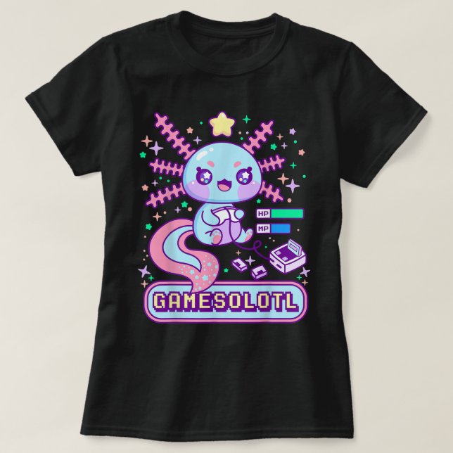 Sött Gamer Axolotl Kawaii Design T Shirt (Design framsida)