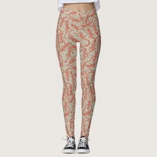 Sött Gecko-ödlemönster i Terrakotta & Beige Leggings