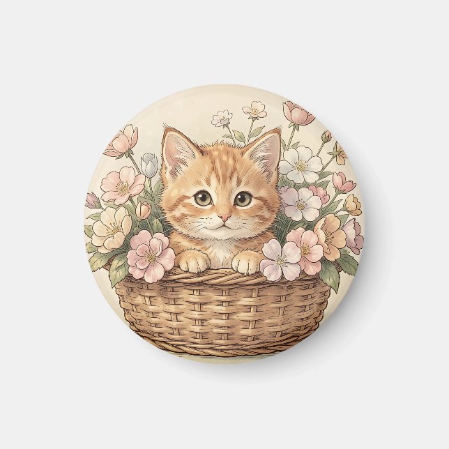 Sött Ginger-kattunge Blombukett Magnet (Framsidan)