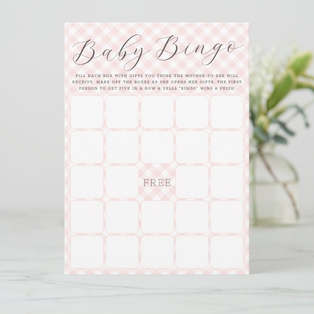 Sött Gingham Baby Bingo Baby Shower Game Card Inbjudningar (Stående Fram)