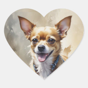 Sött Glad Chihuahua Hund Husdjur Djur Konst Hjärtformat Klistermärke