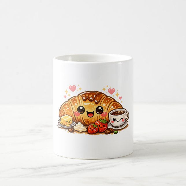 Sött Glad Croissant Kaffe Koppen Kaffemugg (Center)