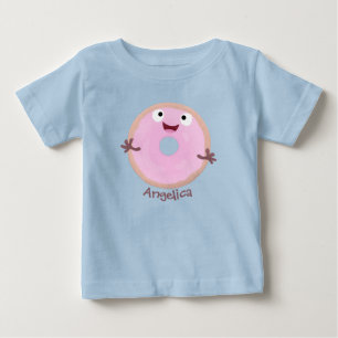 Sött glad rosa glaserat munk tecknad figur t shirt
