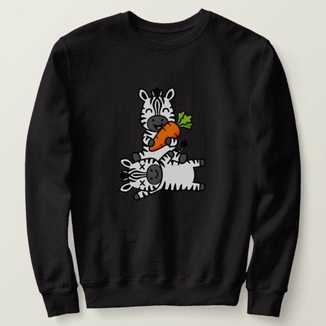 Sött Glad Zebra med Morot Tecknad Rolig Djur Lång Ärmad Tröja (Design framsida)
