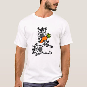 Sött Glad Zebra med Morot Tecknad Rolig Djur T Shirt