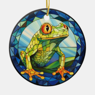 Sött glasaktigt Träd Frog Julgransprydnad Keramik
