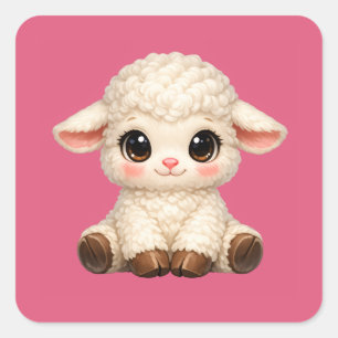 Sött Glatt Får med Stora Ögon Kawaii Gårdsdjur Fyrkantigt Klistermärke