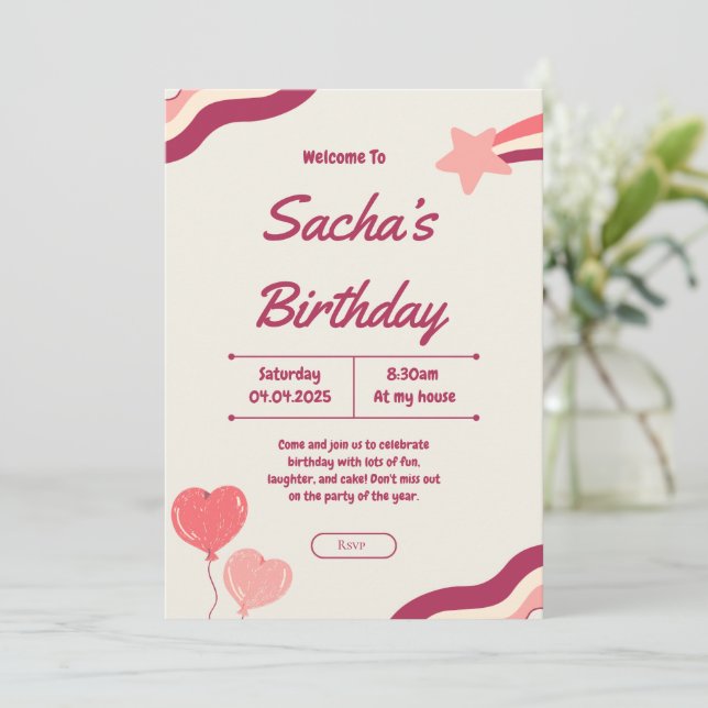 sött glitter rosa flickaktigt födelsedagsfirande inbjudningar (Stående Fram)
